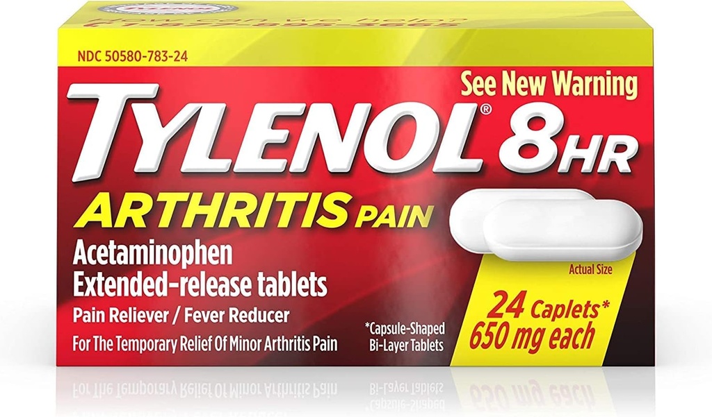 Tylenol 8 Hour Arthritis כאב הקלה - Acetominophen Extended-Release Tablets, Pain Reliever / Fever מופחת, 24 Caplets, 650 מיליגרם כל (2-Pack)