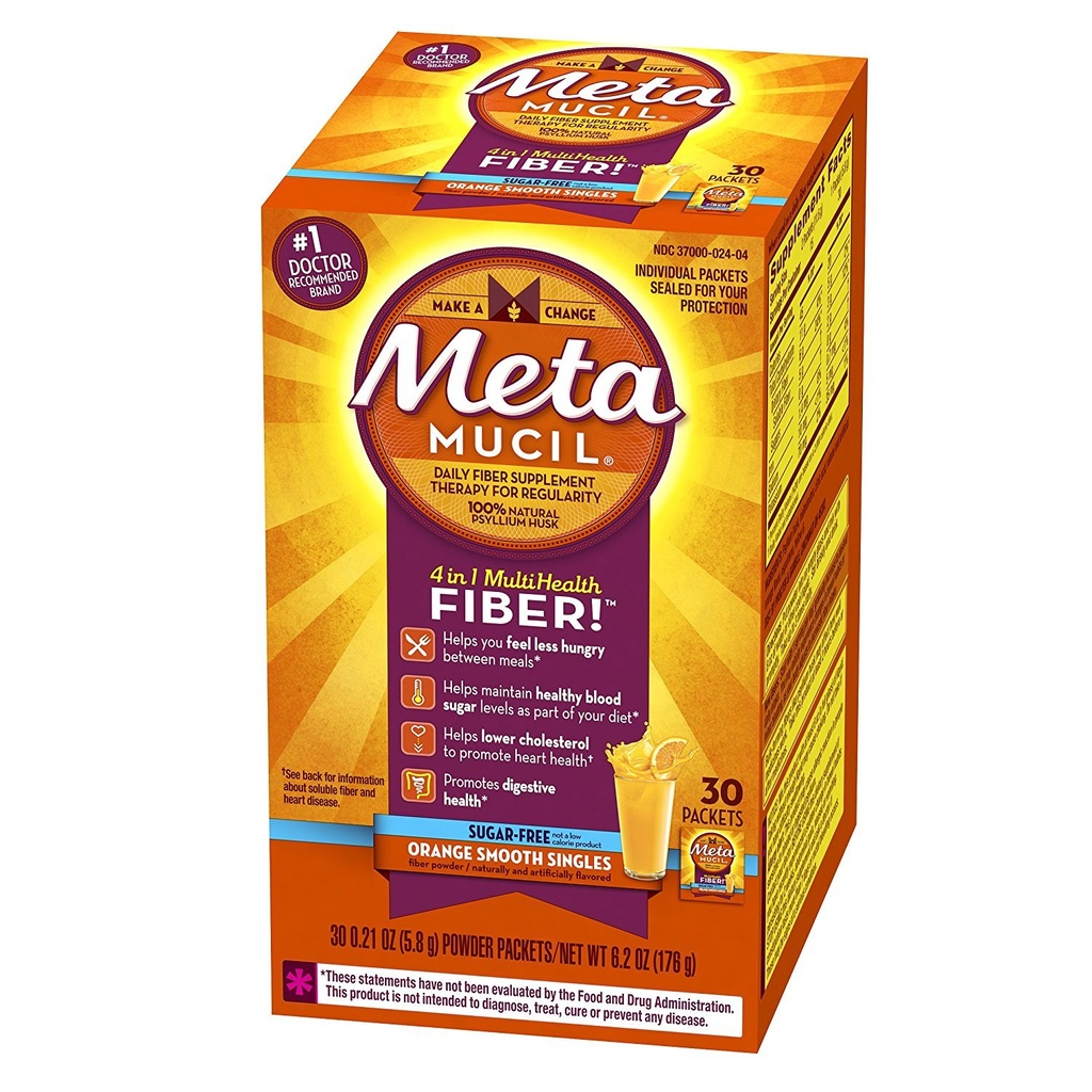 Metamucil סיבים Singles Smooth Texture Sugar Free Orange - 30 Packets