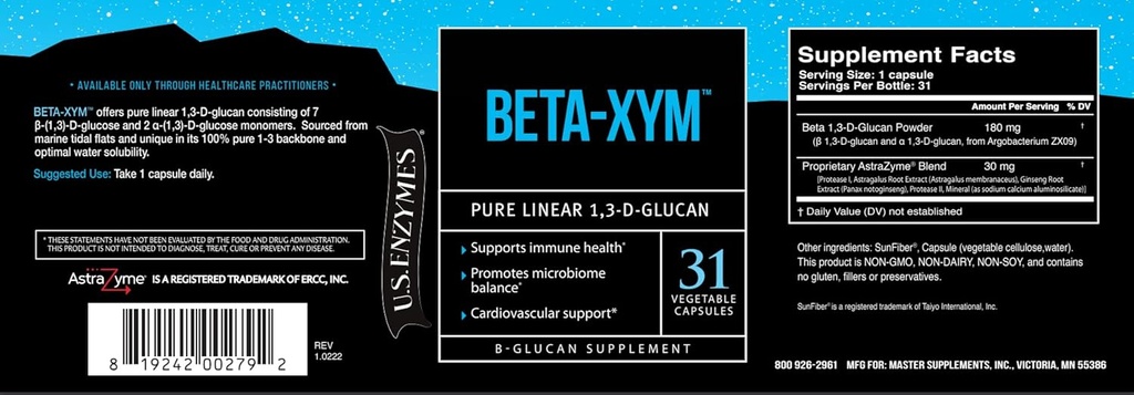 US Enzymes BETA-XYM 31 קפסולות ירקות. תמיכה בבריאות הלב, בריאות קולון ובלול סדירות כמו גם 31 הרוזן (Pack of 1)