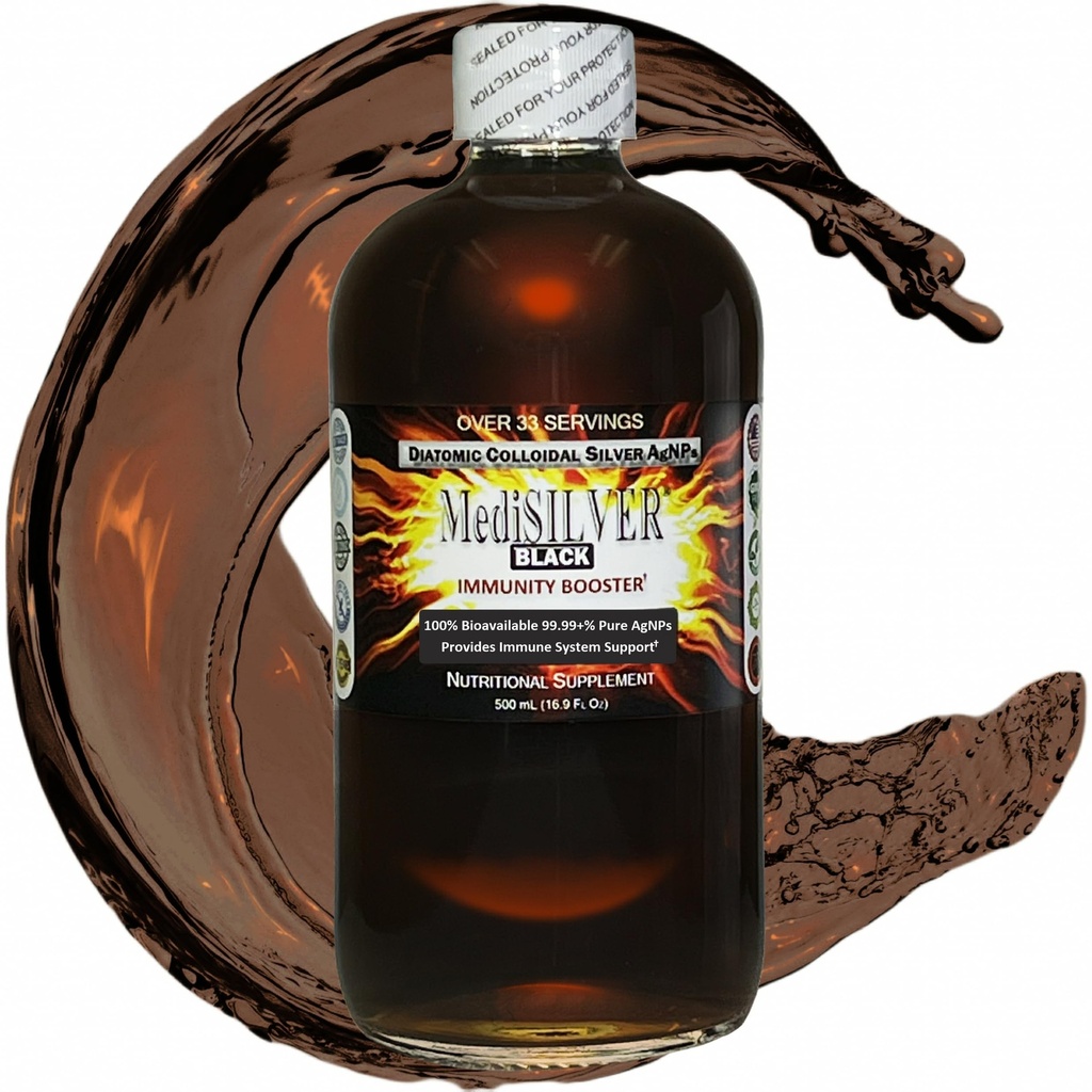 MSILVER Black Immunity Booster Diatomic True Colloidal Silver AgNP Nutrient - 500 mL ב Clear Glass Bottle
