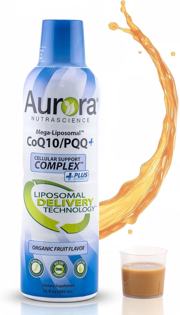 Aurora Nutrascience Mega-Liposomal CoQ10, PQQQ & ויטמין C, אנרגיה ותמיכה סלולרית, Gluten Free, non-GMO, Sugar Free, Strawberry, 32 משרתים, 16 oz