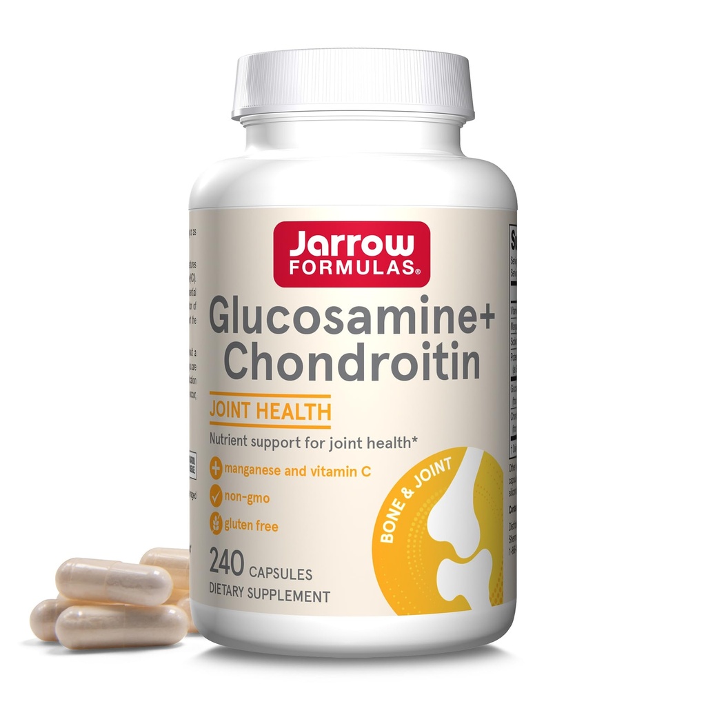Jarrow Formulas Glucosamine + Chondroitin - 240 קפסולות - תמיכה תזונתית של בריאות משותפת - עם ויטמין C & Manganese - 60 משרתים
