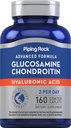 Piping Rock Glucosamine Chondroitin עבור נשים וגברים | 160 Caplets | תוספת עם Hyaluronic Acid