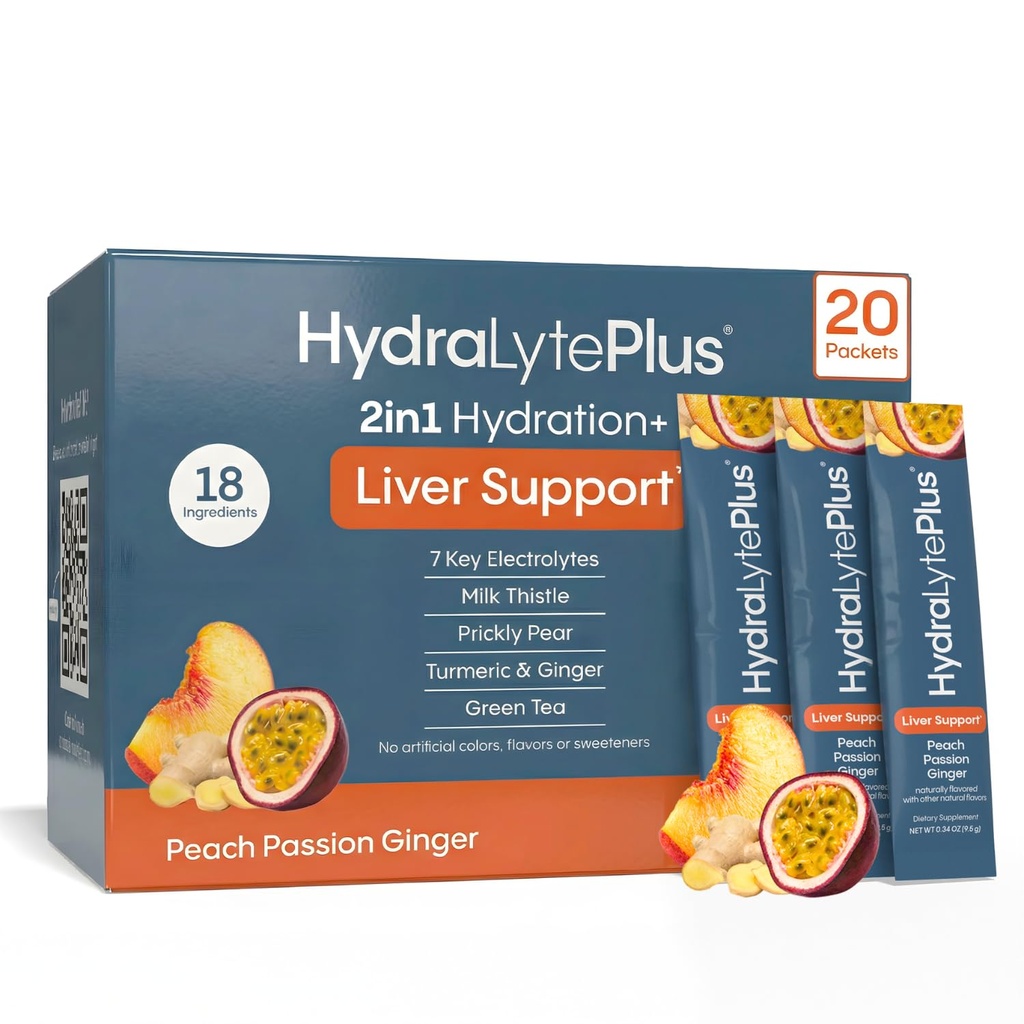 תמיכה מהירה Liver תמיכה + אלקטרוליט לערבב עם שביל חלב, Turmeric, ג'ינג'ר, Prickly Pear, תמצית תה ירוק פורמולה עבור הידרציה מהירה (Peach Passion, 20 Packets)