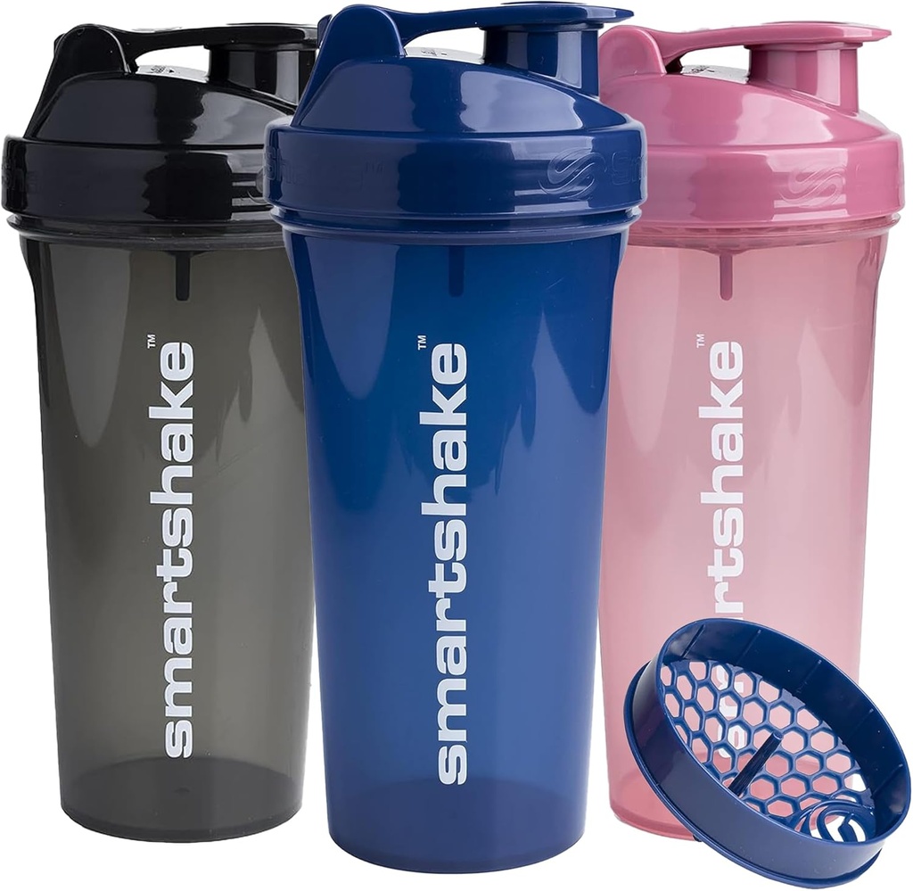 Smartshake Glossy 3Pack Lite חלבון Shaker 800 מ"ל | 27 oz - Leakהוכחה Screw-on Lid - BPA Free - Unisex - (Black, Deep Rose, הצי הכחול)