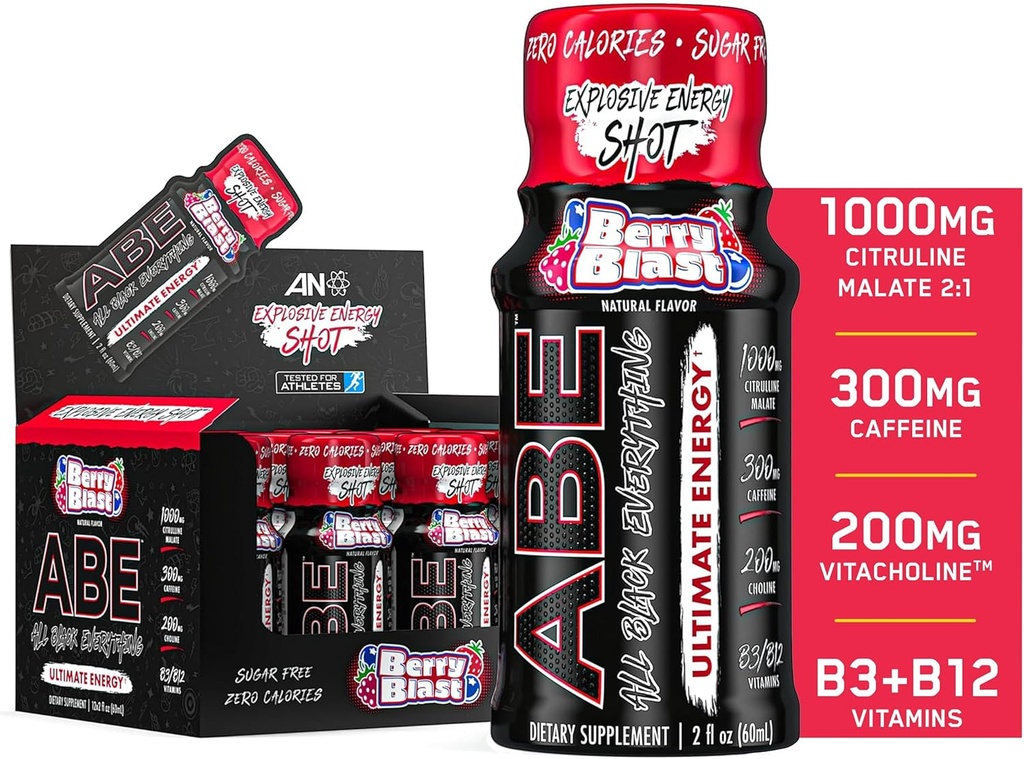 All Black Everything Energy Shots | 12 Pack | 300mg Caffeine | ברי ברסט | Zero Sugar | Energy Focus Supplement