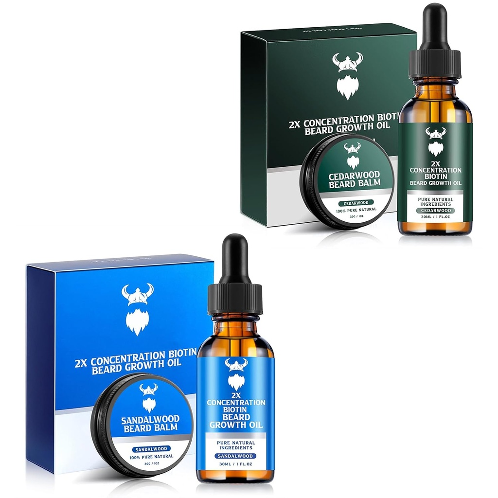 Sandalwood Beard Growth Oil עם 2X ריכוז ביוטין עבור גברים ו Cedarwood Beard Growth שמן עם 2X ריכוז ביוטין עבור גברים, Natural Ingredients & Thickens שיער פנים צמיחה