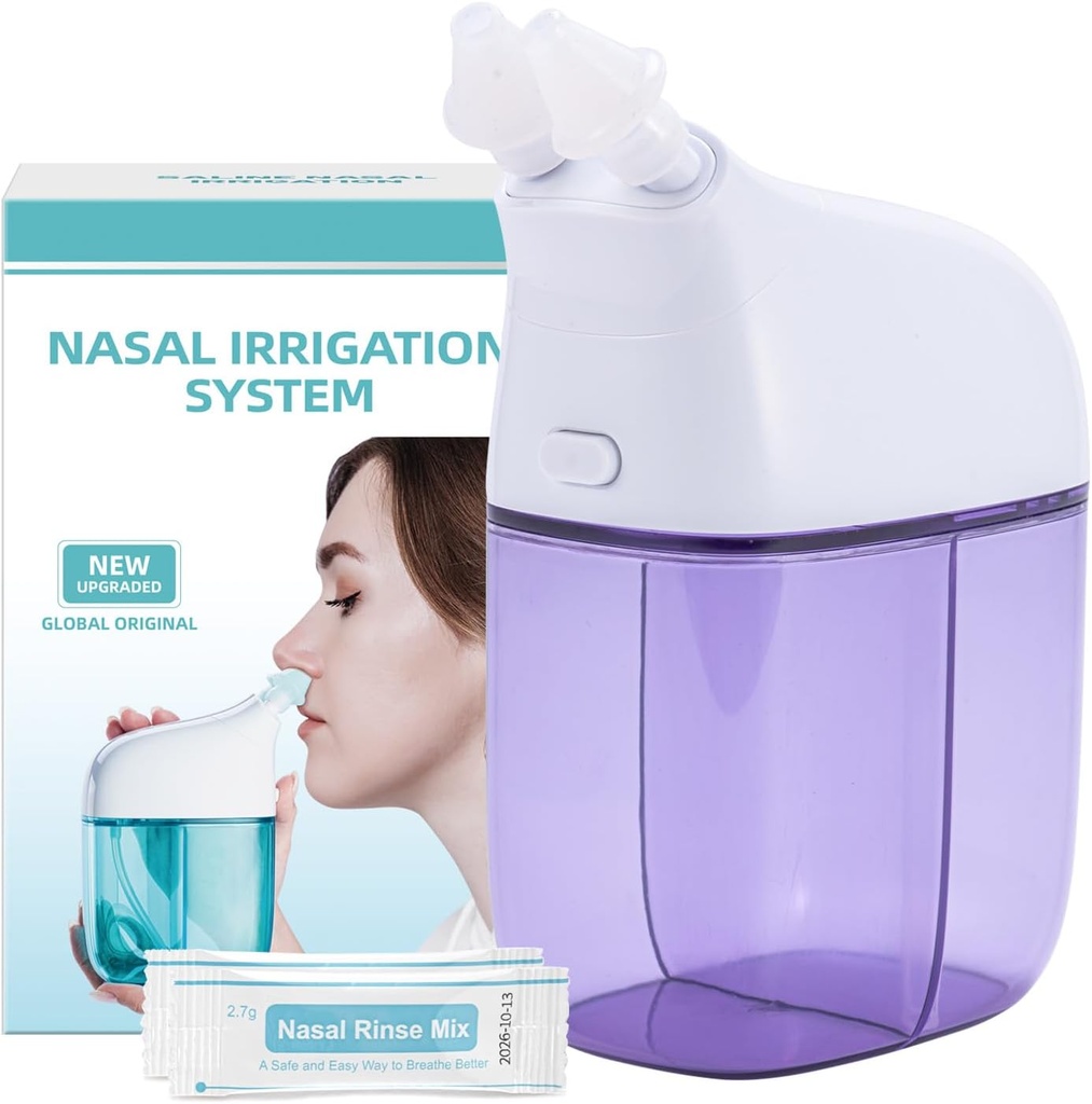 מערכת ההשקה של נאסל עם 30 Saline Packets, Sinus Rinse Machine, Nose Sinus ניקויer Machine with Water Tank & Waste Collection Tank - Violet