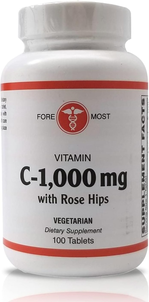 Holistic Health ויטמין C עם רוז HIPS 1000 מ"ג טבליות, ויטמין C Tablet עבור Boosting Immunity, שמירה על לחץ דם אופטימלי, ותגובה מזיקה יותר, 100 טבליות