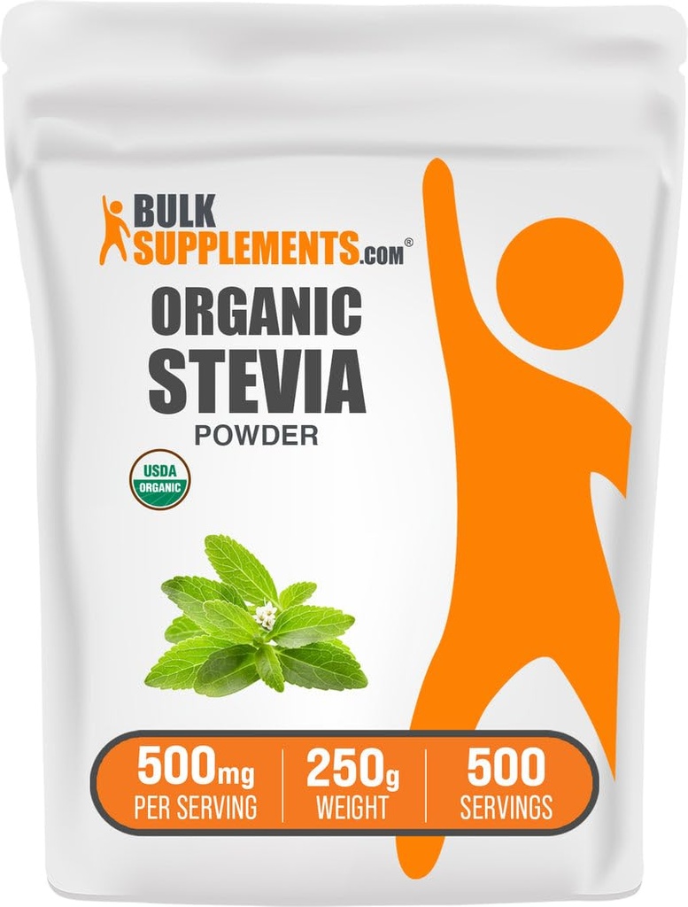 BulkSupplements.com אורגני Stevia אבקת - Pure Sweetener, מקורו של Stevia Leaves, Herbal תוסף - טבעוני & Gluten חינם, 500 מ"ג לשרת, 250g (8.8 oz) (Pack של 1)