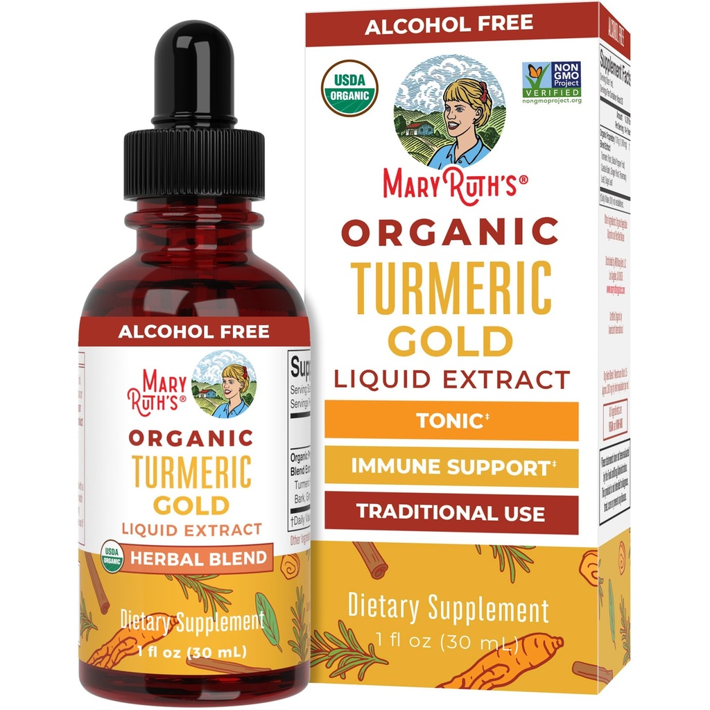MaryRuth Organics USDA Turmeric Gold Liquid Drops | Herbal Band | Turmeric Curcumin | Black Pepper | Cassia Cinnamon Bark