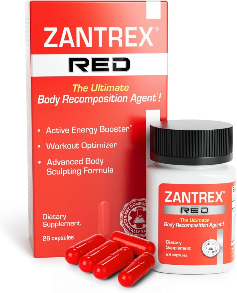 Zantrex Red Body Recomposition & Active Energy Booster תוסף | תמיכה ב- Body Sculpting, הגדלת Focus & Workout Performance