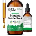 Wild & Organic Sting Nettle Root Drops - Sting Nettle Extractture for Men & Women - נוזל אורטיקה דיויקה - טבעוני, סוכר ואלכוהול חינם - 2 fl oz