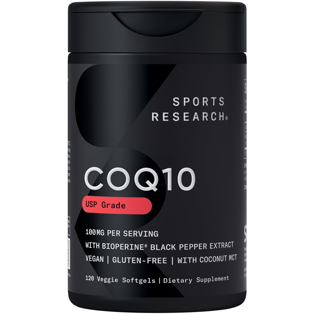 מחקר ספורט CoQ10 (100 מ"ג) משופר W/Coconut Oil & Bioperine (Black Pepper) עבור Better Absorption