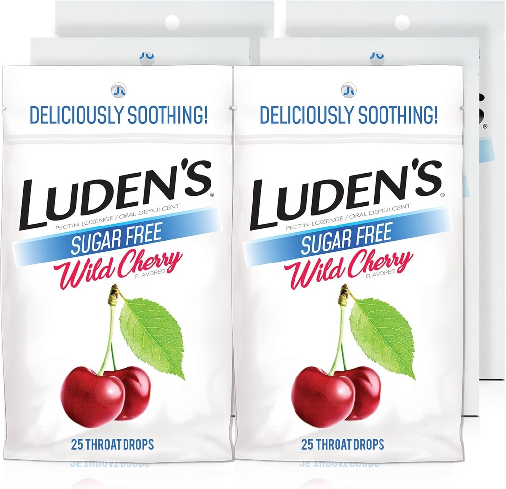 לודן's Sugar Free Wild Cherry Drops, Sore גרון, 25 Count (6 Pack)