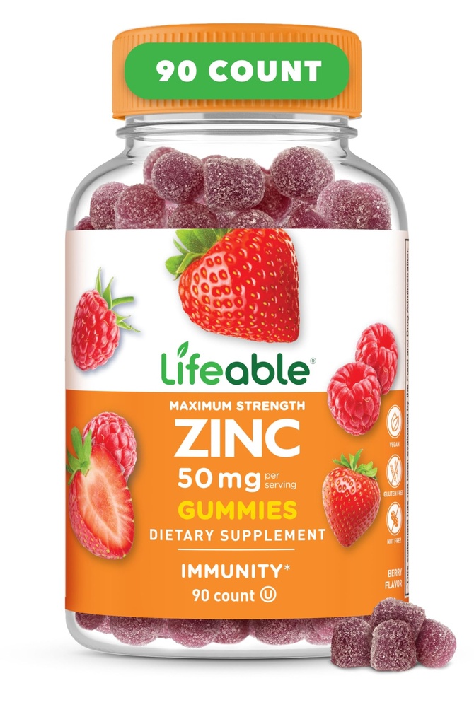חניכיים יקרות ערך | 50 מ"ג | Great Tasting Natural Flavor Zinc ויטמינים | Gluten Free, Vegetarian, GMO-Free Zinc Chewable