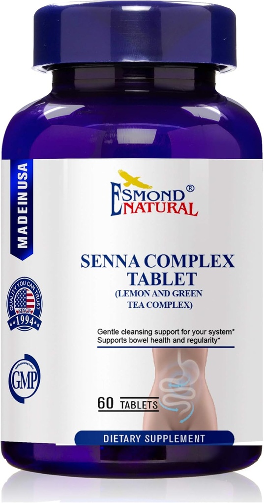 (3 Pack) Esmond Natural: Senna Complex Tablet - לימון וירוק תה (Bowel Health, ניקוי וסדירות), GMP, מוצר טבעי Assn Certified, Made בארה"ב - 620 מ"ג, 180 טבליות
