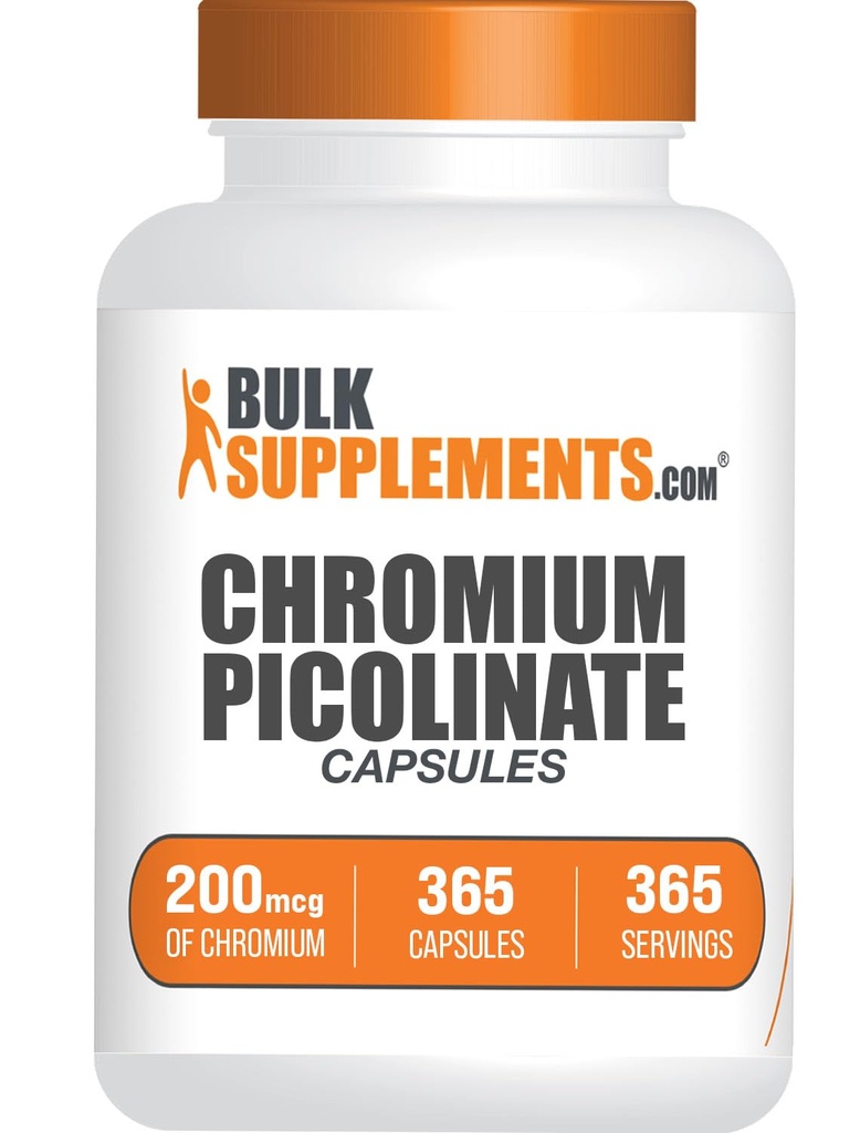 BulkSupplements.com Chromium Picolinate קפסולות - תוסף Chromium, מינרלים תוספת - Gluten Free, 1 קפסולה לשרת, 365 Count (Pack of 1)
