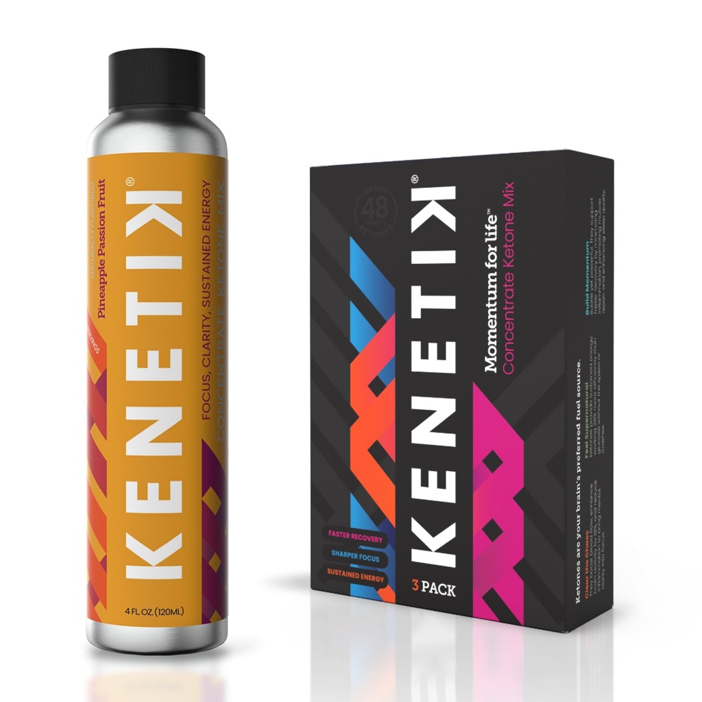 Kenetik Ketone Drink Mix, Exogenous Ketones Band, Keto, Caffeine & Sugar חינם, טבעוני Nootropics המוח תוספת זיכרון להתמקד, D-BHB Ketones - Pineapple Passionפרי, 3PK (12 משרתים)