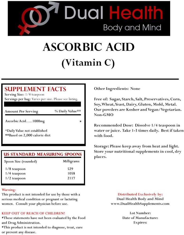 Double Health Body & Mind 1 (2 lb) Bag of Each Ascorbic Acid (Vitamin C) & MSM (Methylsulfonylmethane) אבקת Combo