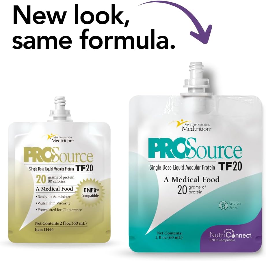 Medtrition FoodsConnectTM ProSource® TF20 - ENFit® Compatible Protein Supplement for tubeing - 20 גרם חלבון נוזלי ב 60mL Pouch - תומך בהנחיות אספן & ICU תזונה