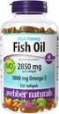 Webber Naturals Fish שמן 2850 מ"ג, עוצמה גבוהה, 1,800 מ"ג אומגה 3 לכל המשרת, 120 קליראזל Enteric Softgels, No Fishy Aftertaste, Ultra-Purified, תומך בלב, קוגניטיבי, בריאות משותפת