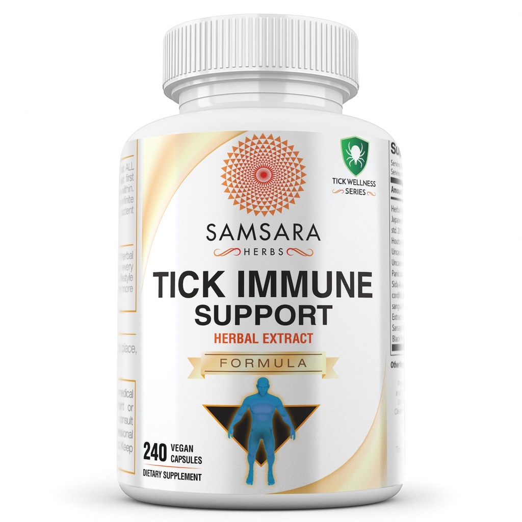 Samsara Herbs Tick Immune Support - יפני קנוטנד, חתולים טפרי, אנדרוגרף, Cryptolepis, Sarsaparilla, Resveratrol, Tick Bite תמיכה 240 קפסולות