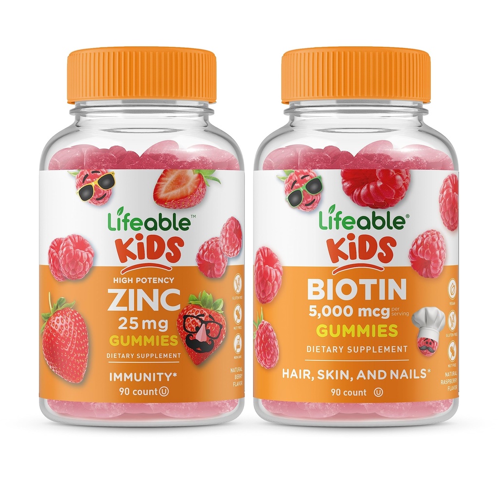 Lifeable Zinc 25 מ"ג ילדים + ביוטין ילדים, חניכיים בונדלה - גדול Tasting, ויטמין תוסף, Gluten Free, GMO חינם, Chewable Gummymymy
