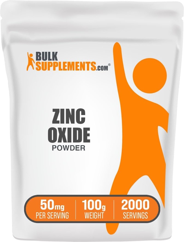 BulkSupplements.com Zinc Oxide אבקת - תוספת Znc Oxide, מינרלים תוספת לתמיכה Immune - Gluten Free, 50 מ"ג לשרת, 250g (8.8 oz) (Pack של 1)