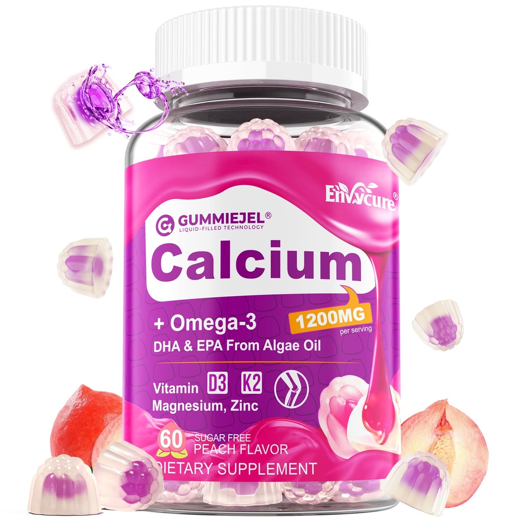 סוכר חינם Calcium Citrate Gummies עבור נשים וגברים 1000 מ"ג, ויטמין D3 K2, Magnesium, Zinc, Boron, Manganese, Copper, Ultimate Absorption Calcium תוספי עבור העצם, שריר ו Immune - טבעוני, 60 הרוזן, 60