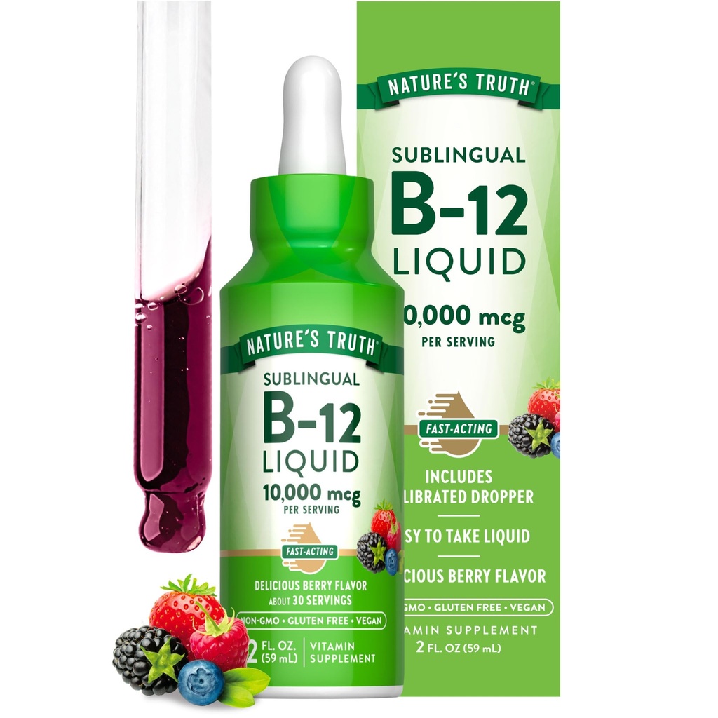 האמת של הטבע B12 טיפות נוזל sublingual | 10,000 mcg | 2 oz | Fast Acting | טבעוני, non-GMO & Gluten Free