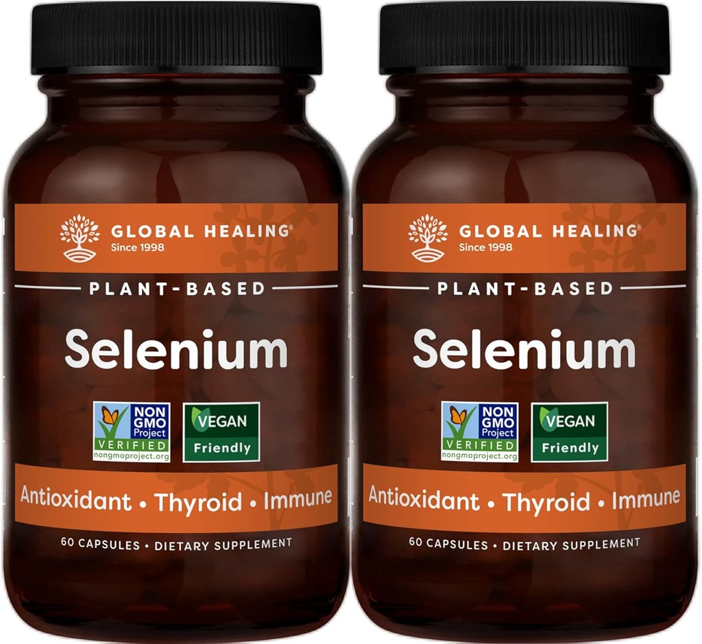 מרכז הריפוי העולמי Selenium 200mcg 2-Pack, טהור סלניום תוספת עם רכיבים אורגניים, אנטי-חמצן לבריאות Thyroid & Immune עבור גברים ונשים - יותר מאשר Selenium 100 mcg (60 קפסולות)