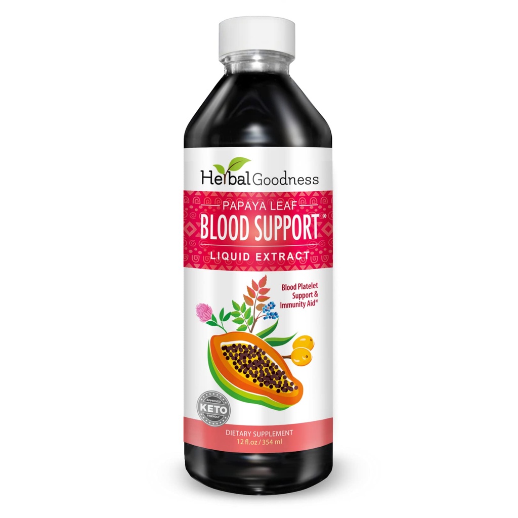 Papaya Leaf Blood Support נוזל - 15X Power - Papaya Leaf - לוחות בריאים, ניקוי דם, העיכול, Papaya Enzyme-12oz נוזל - Herbal Goodness (1 btl)