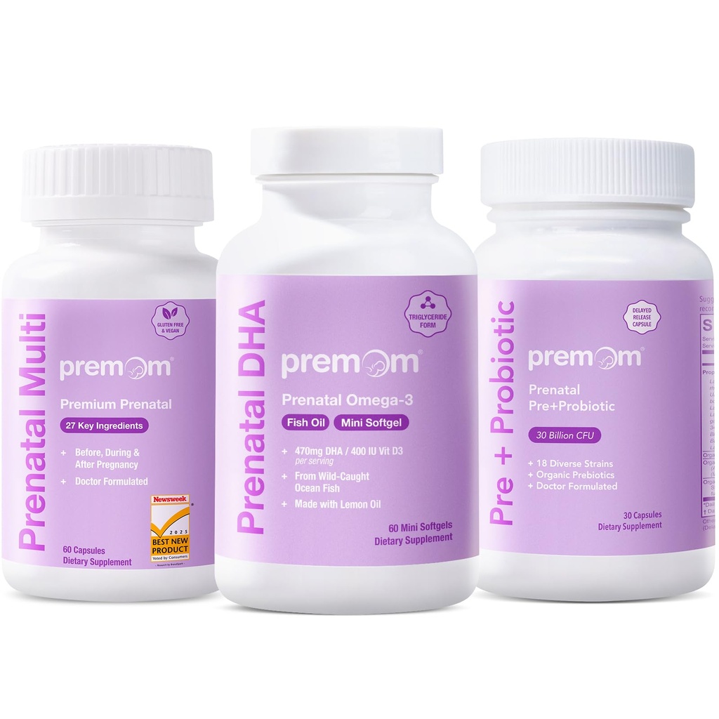 Premo Prenatal Probiotics + Prenatal DHA שמן + Prenatal פורמולה ויטמין