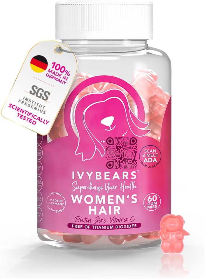 IvyBears שיער חניכיים עם ביוטין מורכב, Collagen, Folic Acid, ויטמין B7 ו Keratin לשיער, Skin & Nails - גידול שיער טבעוני ו-100% ויטמין Boost - 60 Count, 1 חודש אספקת חשמל, 1 חודשים אספקת מזון