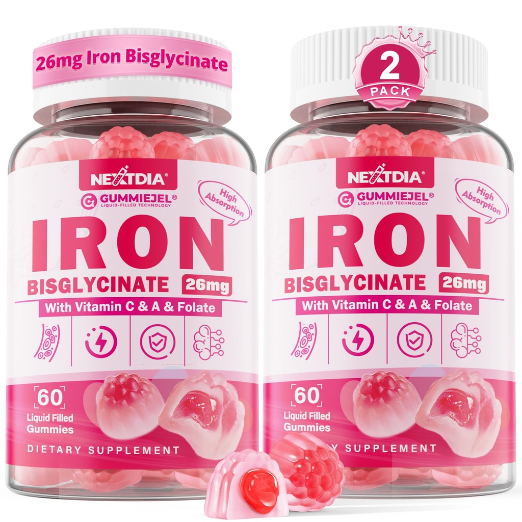 טבעוני ברזל תוספת חניכיים לנשים וגברים - w /Vitamin C Folate B12 Zinc for Adults & Kids, Chewable Gentle Iron for Iron Deficiency, Energy Boost, Non-Constipating & After Taste, Sugar-Free 2 Pack
