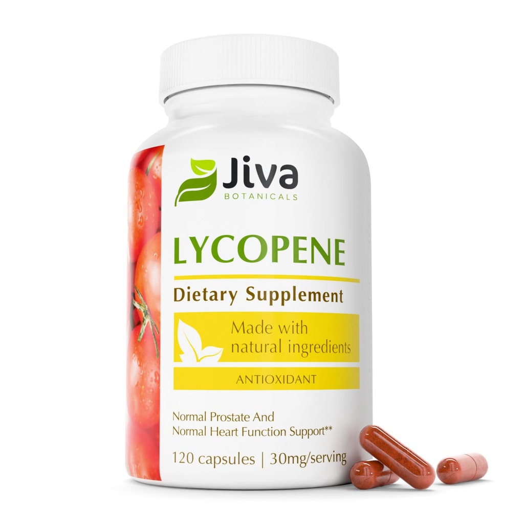Jiva הבוטנים Lycopene תוסף 30 מ"ג - תמיכה אנטי-חמצן לתמיכה רגילה Prostate ו- Heart Health Support - Lycopene from Tomato Extract - Made in the USA - Non GMO, טבעוני - 120 קפסולות