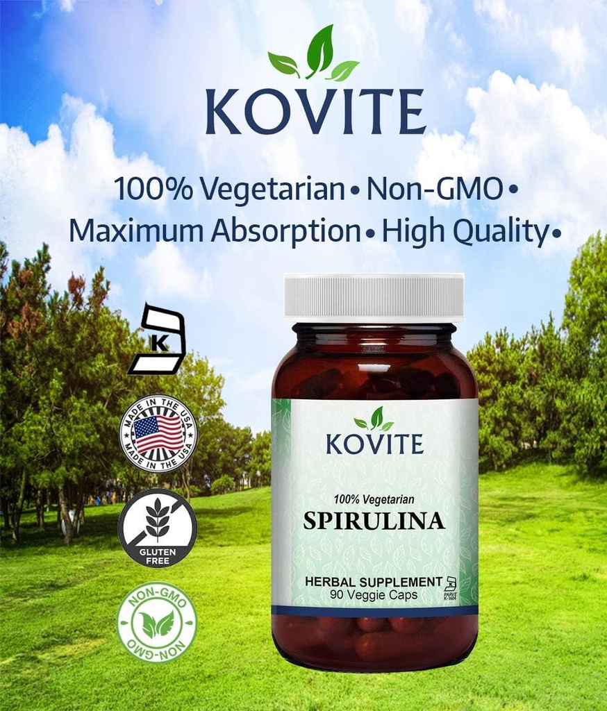 קפסולות Spirulina - 90 קפסולות ירקות - יש 450 מ"ג אורגני אבקת Spirulina - כשר & טבעוני