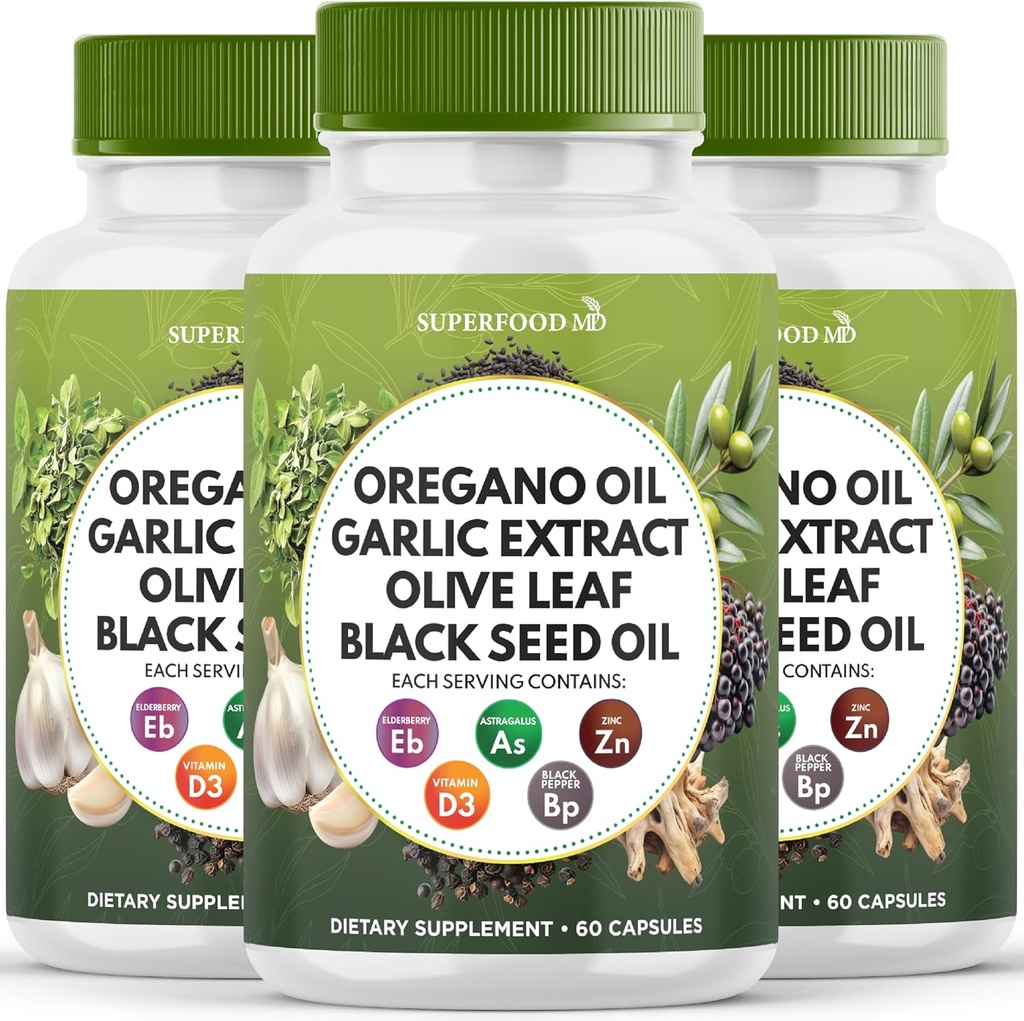 Oregano שמן Garlic לחלץ אוליב שחור Seed שמן Astragalus - תוספת תמיכה עבור נשים וגברים- 180 הרוזן