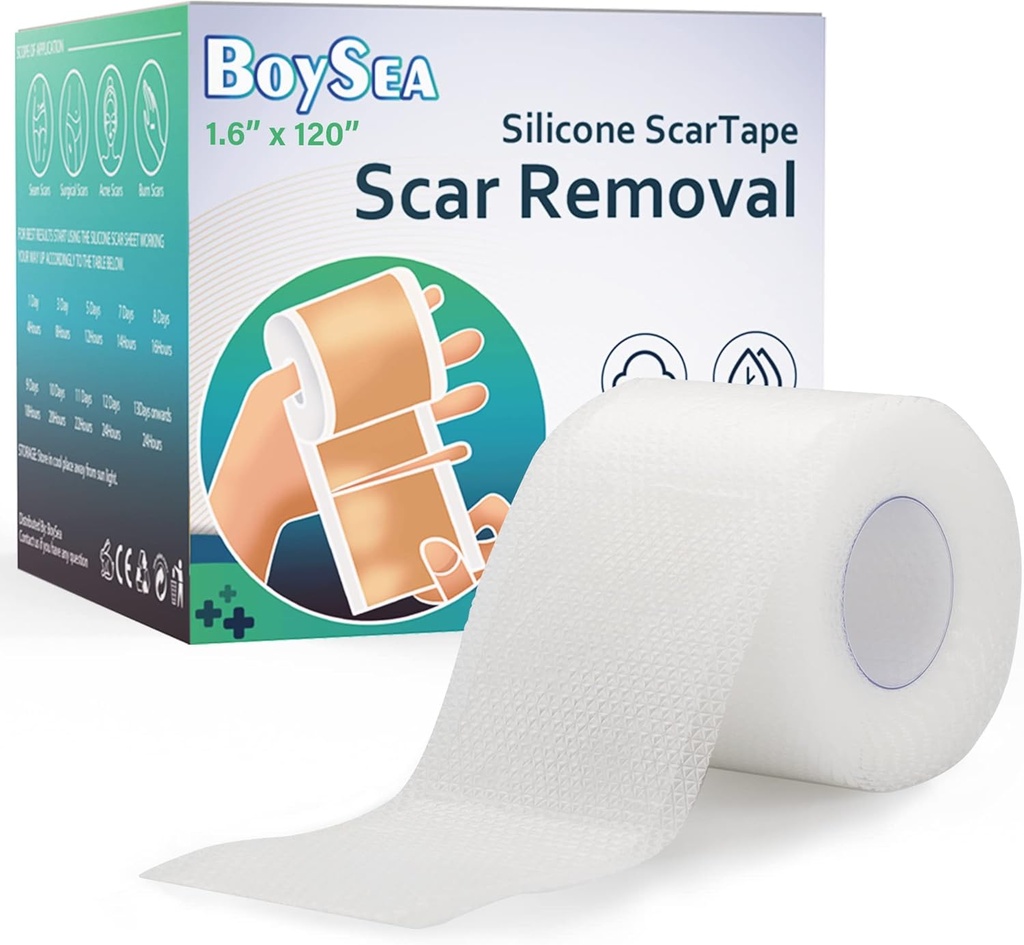 Boysea Silicone Scar Sheets (1.6) x 120) Clear Silicone Scar Tape Tape - Scars Removal Treatment - Reusable Scar Strips for Keloid, C-Section, Burn, Surgical Scars