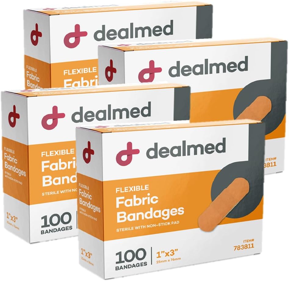 מדבקה גמישה של Adhesive Bandages - 1x3 Inch - 100 / Box - 4 Boxes - Breathable First Aid Strip Pack - Soft Wound Patch for Medical, Emergency Kits & Clinic