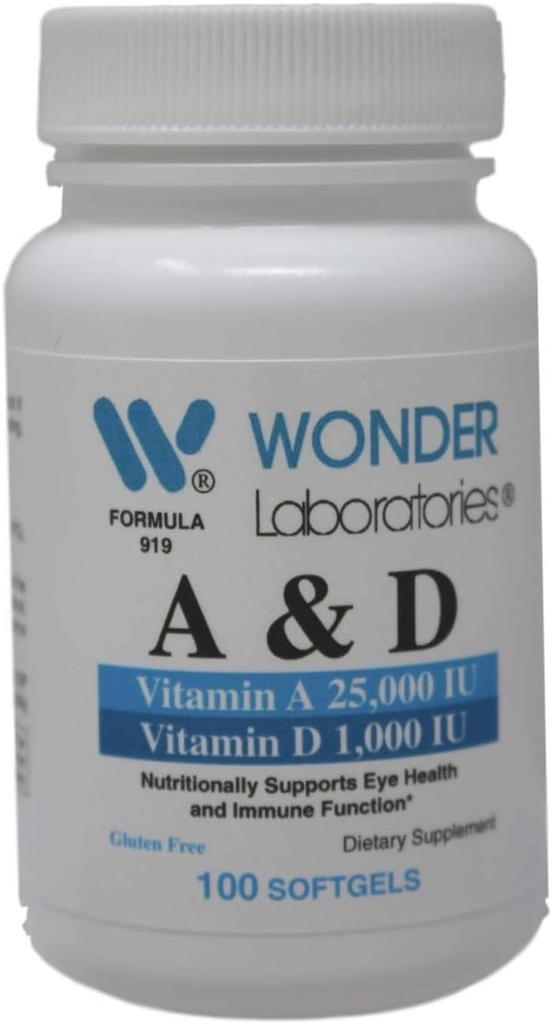 Wonder Laboratories ויטמין A 25,000 IU של Cod Liver Fish שמן + ויטמין D3 1,000 IU