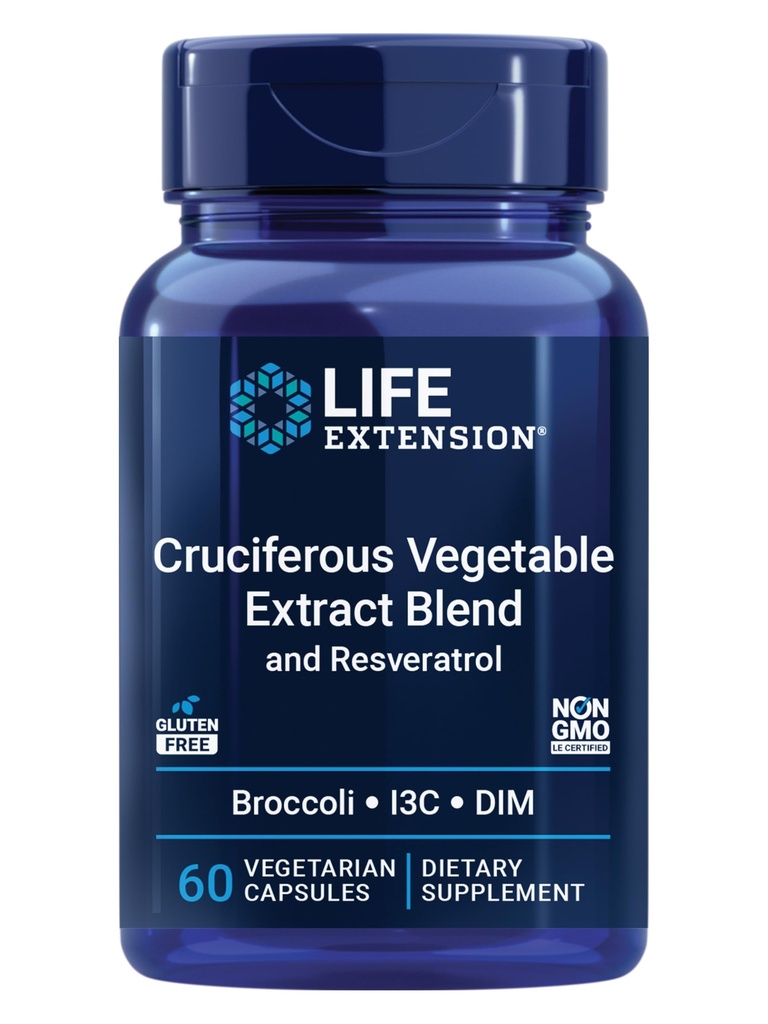 Life Extension Cruciferous ירקות Extraction & Resveratrol, Broccoli, Cabbage, resveratrol, תומך הגנת תאים, Gluten-Free, non-GMO, Vegetarian, 60 קפסולות