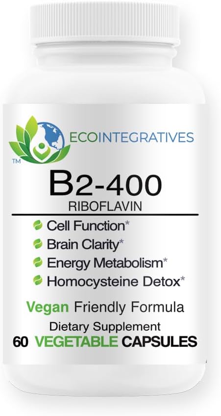B2-400 Pure Riboflavin - מערכת העצבים, Homocysteine Detox, Cardiovascular, Helps Boost Energy, Clarity, Metabolism ותפקוד תאים (60, Unflavored)