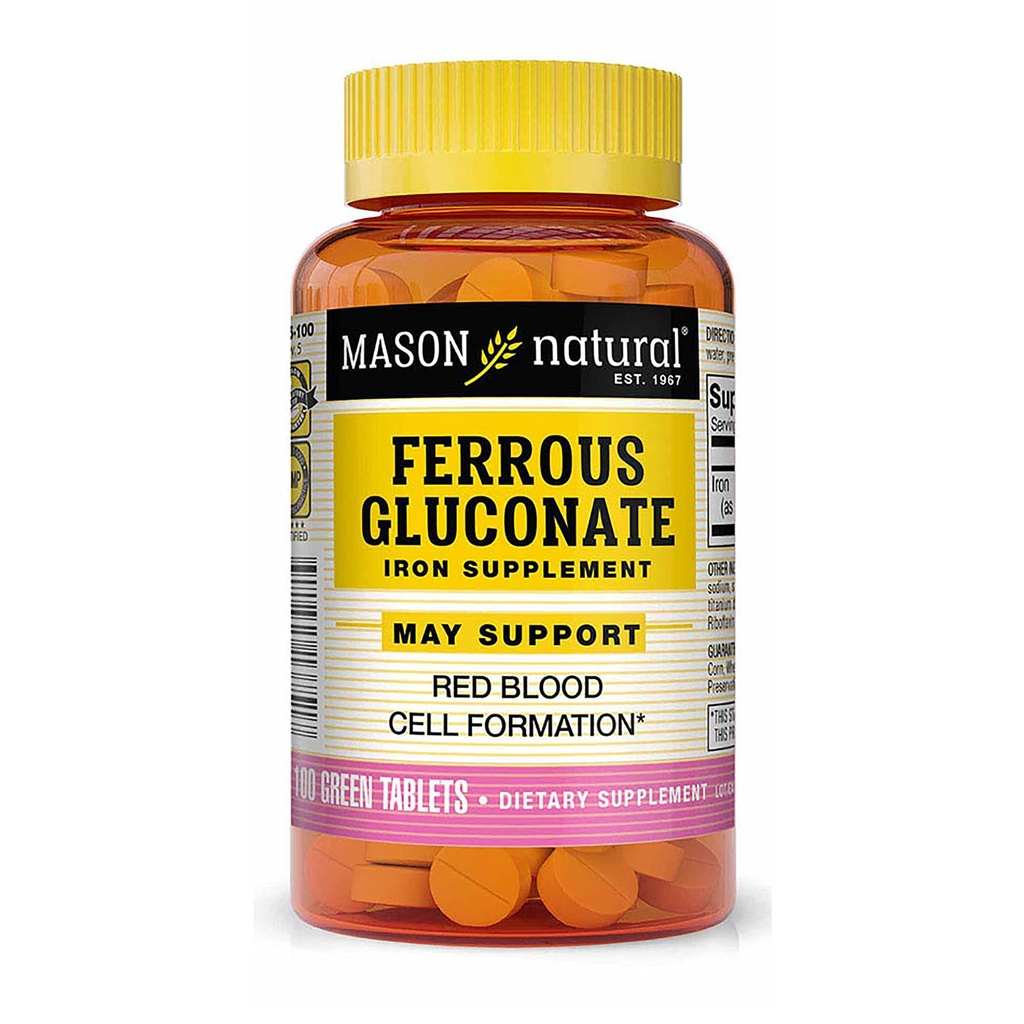 מייסון Natural Ferrous Gluconate - תומך Red Blood Cell Formation, Gentle על תוסף ברזל Stomach, 100 טבליות