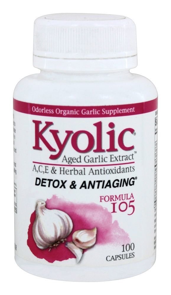 Kyolic Age Garlic Extractation 105, Detox ו- Anti-Aging, 100 קפסולות (Packaging May Vary)