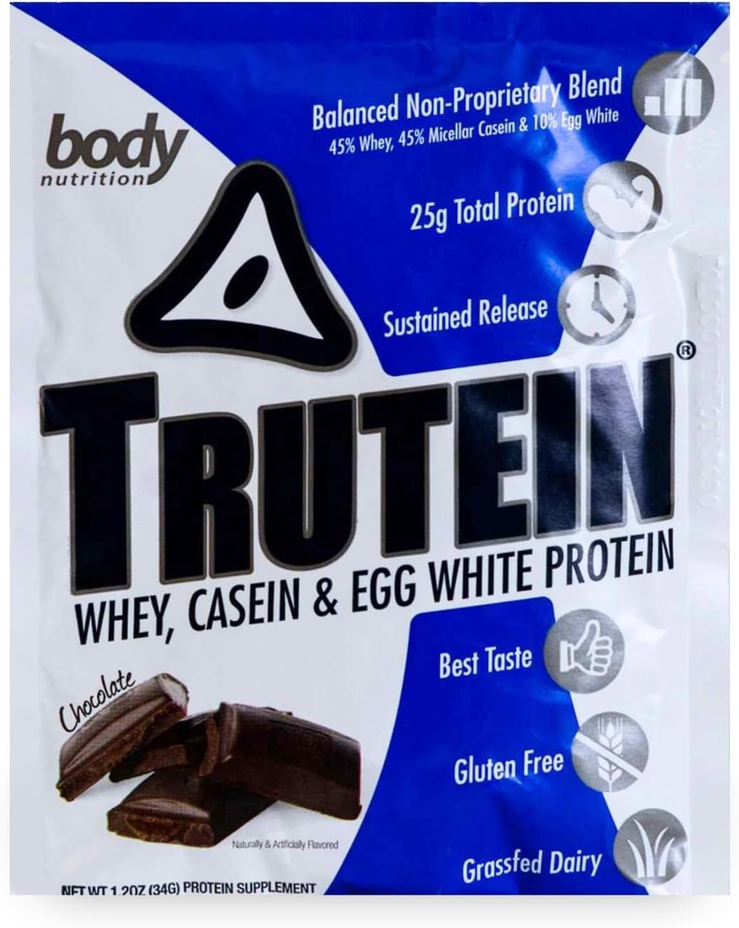 אבקת חלבון גבוהה גוף Trutein גבוה חלבון אבקה: 45% Whey, 45% מקרהין, 10% ביצה לבן, Gluten-Free, Low Sodium, Grass פד Whey חלבון אבקת, תוספת של התעמלות & ארוחת בוקר שקד, שוקולד, 34g Sample