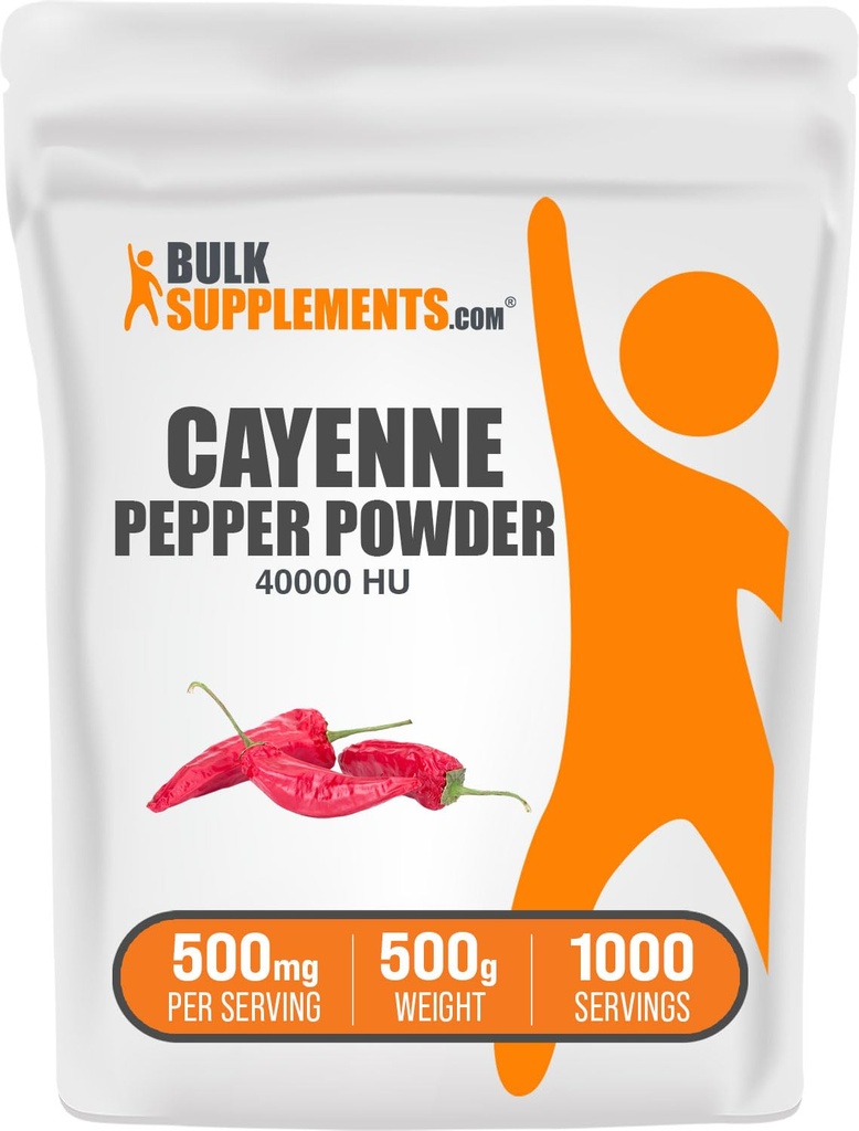 BulkSupplements.com קייאן פפר 40000 אבקת ענק - תוספי Capsaicin, Cayenne Pepper אבקת - טבעוני וגלוטן חינם, 500 מ"ג לשרת, 500g (1.1 lbs) (Pack of 1)