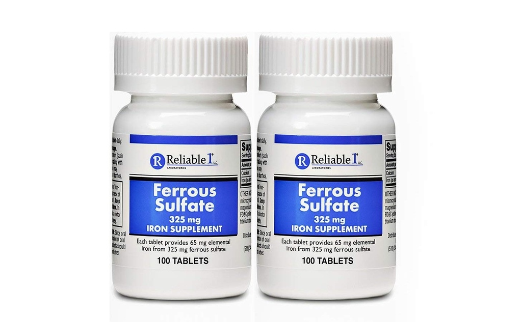 Ferrous Sulfate 325 מ"ג תוספת ברזל (2-Pack) | כדורי ברזל | 100 טבליות ברזל לבקבוק, 2Pack