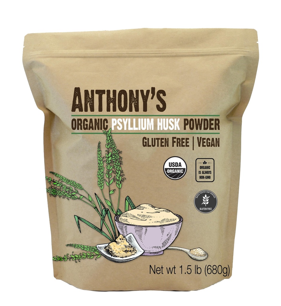 אבקת Psyllium Husk של אנתוני, 1.5 lb, Gluten Free, non GMO, Finely Ground, Keto Friendly